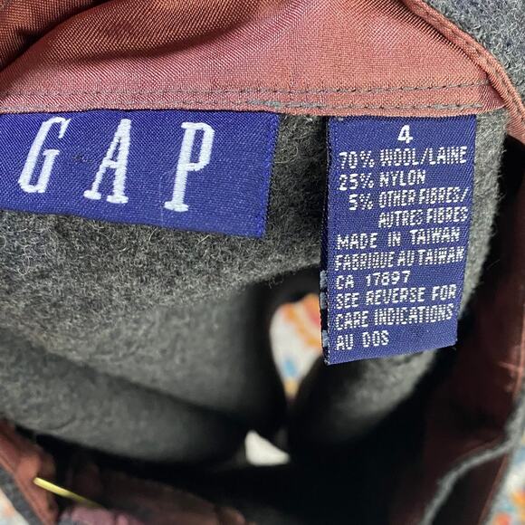 Vintage Y2k GAP Wool Wrap Skirt Fray Trim Safety Pin Detail Mini Gray Womens XS - Picture 5 of 7